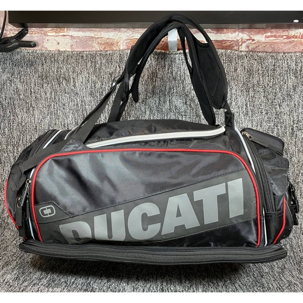 OGIO Ducati Moto Duffle Bag Wet Dry Shoe Storage Black Red Motorcycle Track Gear